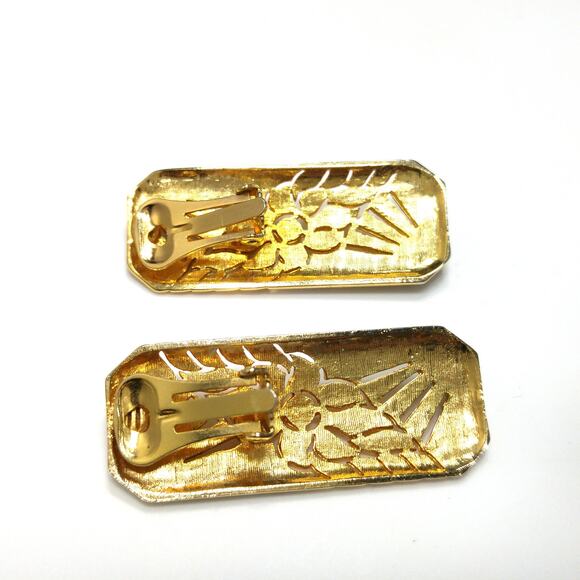 Art Deco Style Large Earrings, Clear Rhinestones, Black Enamel, 1980s Vintage - Picture 8 of 10